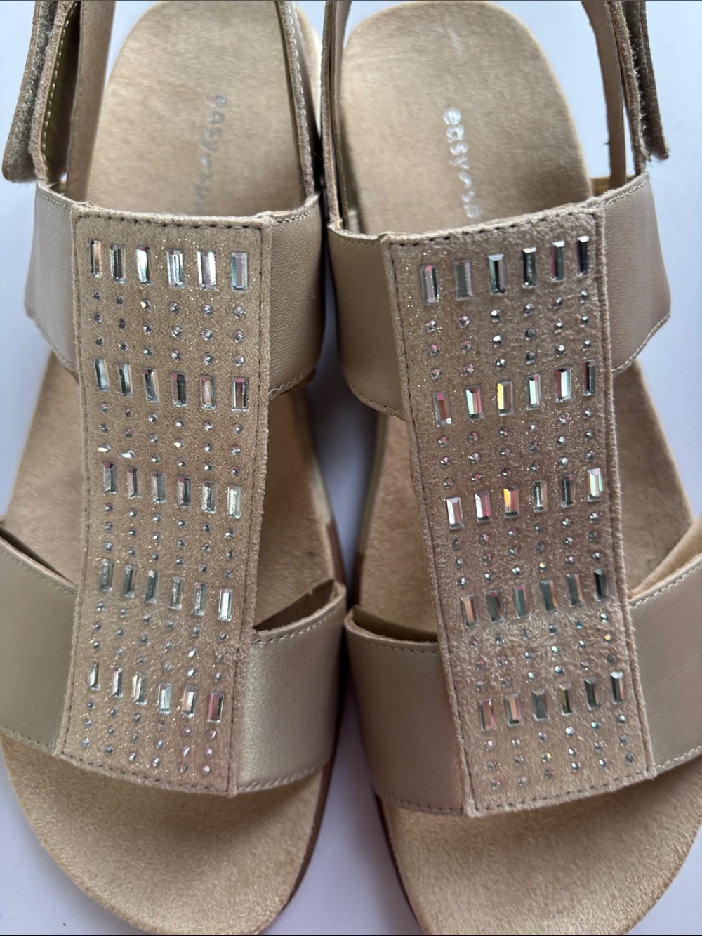 Easy Spirit Taupe Rhinestone Strap Comfort Sandals